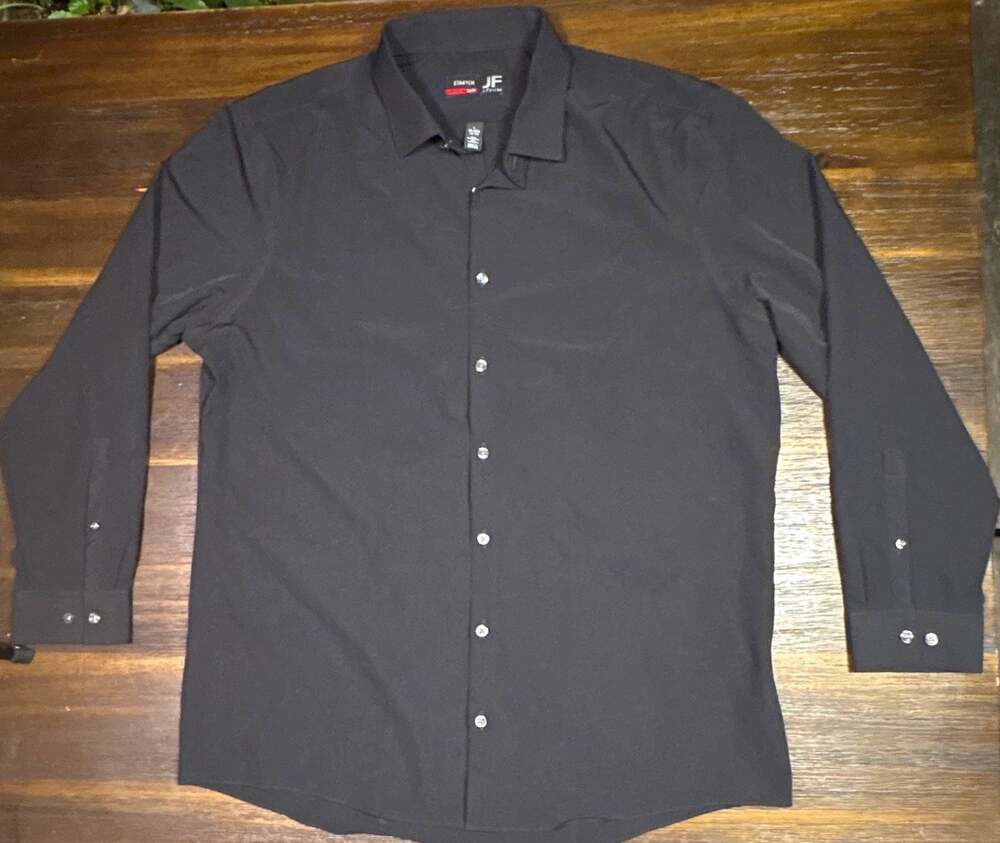 J.Ferrar Stretch Slim Fit Dress Shirt Mens L 16-16.5 32-33 Black Solid Office